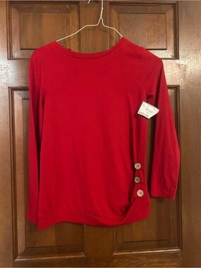 Red Boatneck Button-Side Knit Top
